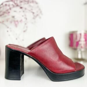 Vintage Lord & Taylor Rebel Red Leather Chunky Platform Block Heel Mule Size 8.5